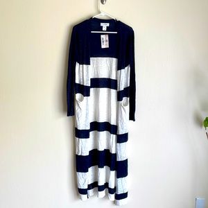 NWT Ces Femme Navy and White Sweater Duster